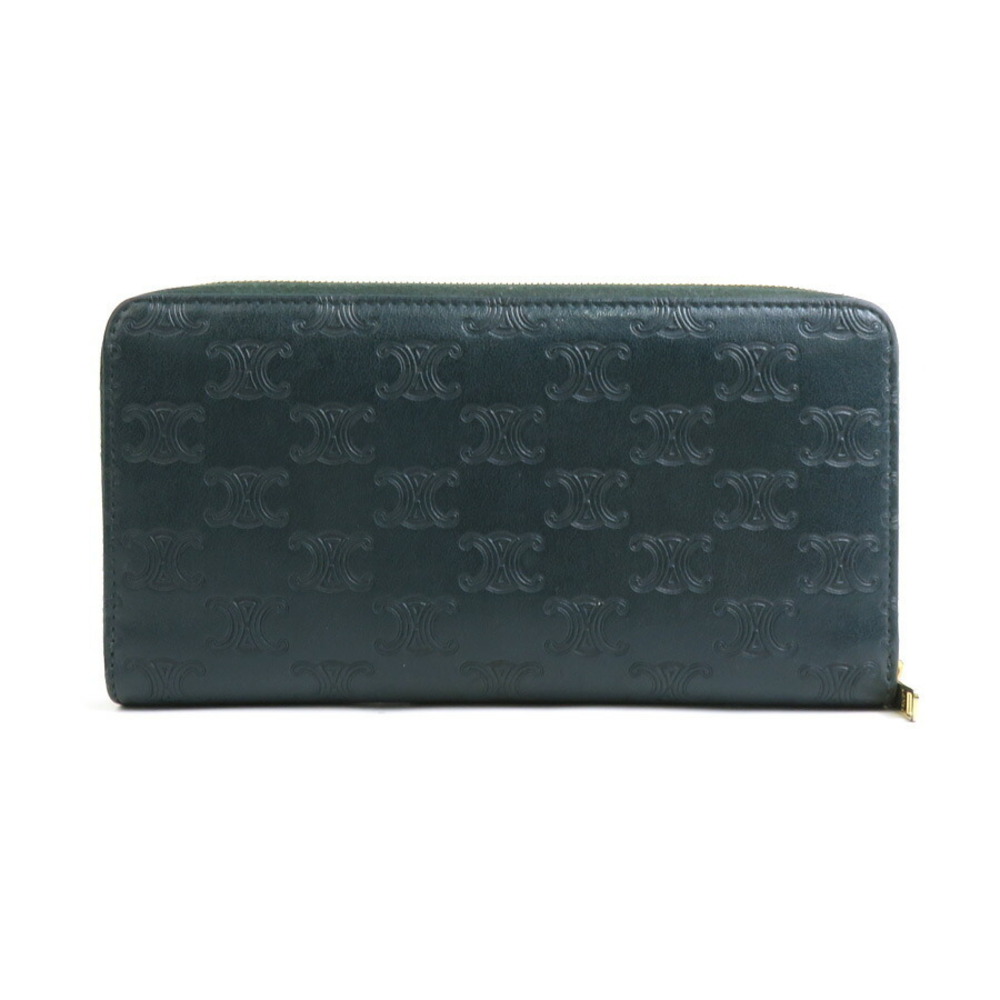 Celine green leather zip Triomphe around wallet long